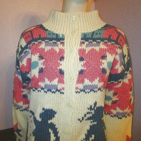 Vtg Woolrich Cardigan Womens Size S Wool Mock Neck Fair Isle Colorful Sweater EC - Picture 3 of 10